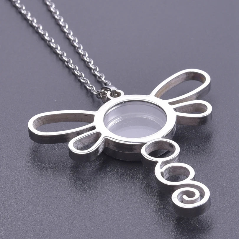 High Quality Retro Lotus Flower Glass Relicario Photo Locket Necklace Picture Locket Pendant Floating Charms Necklace For Women