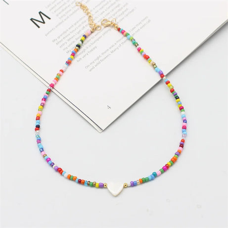 Heart Shell Boho Beaded Choker Necklace
