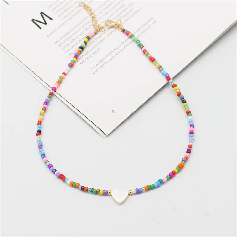 Boho Natural Shell Heart Simple Beads Necklace Fashion Sweet Neck Collar Choker Short Chain Handmade Collier Female Jewelry Gift