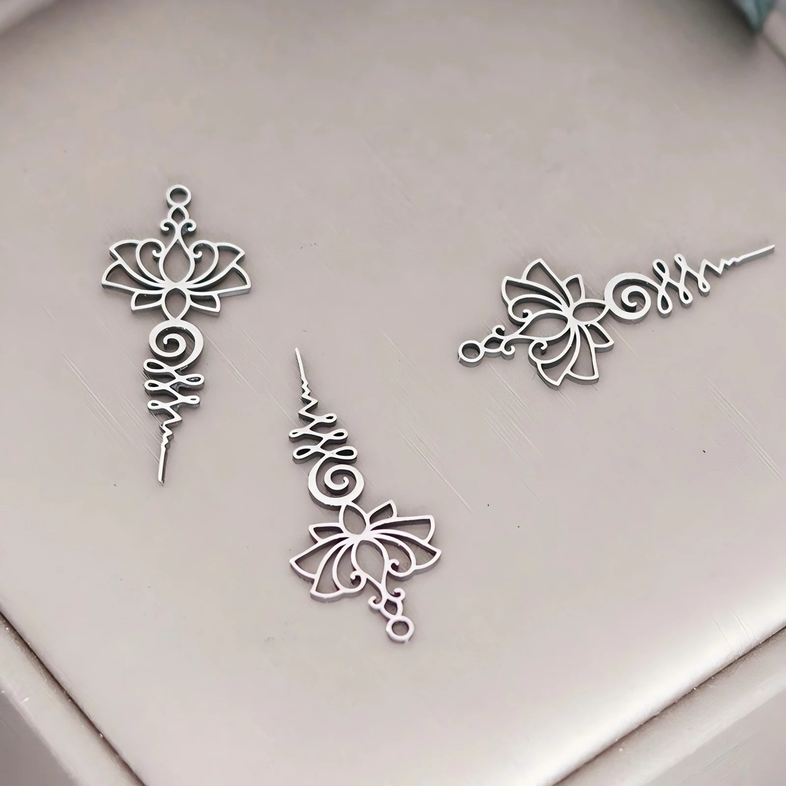 3pcs Unalome Lotus Flower Pendant Buddha Buddhism Om Yoga Charms Necklace Earrings Amulet Jewelry Making Supplies DIY