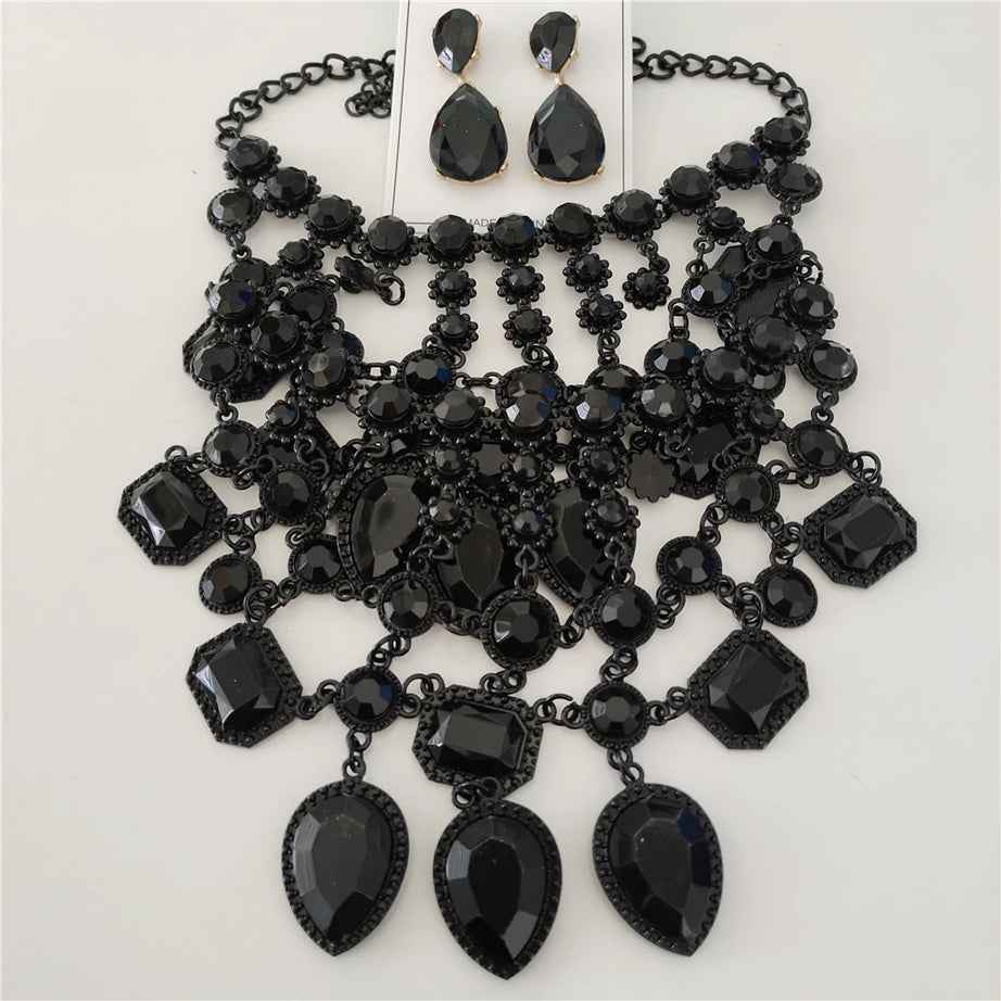 Crystal Water Drop Collar Necklace Earring Set Jewelry