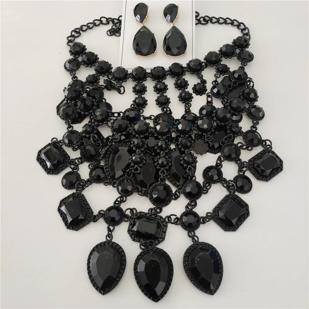 Crystal Water Drop Collar Necklace Earring Set Jewelry