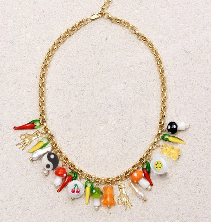 Goth freshwater pearl necklace women yellow smile beads coral Vintage Multi Layer Link Chain Necklace Punk Aesthetic Jewelry