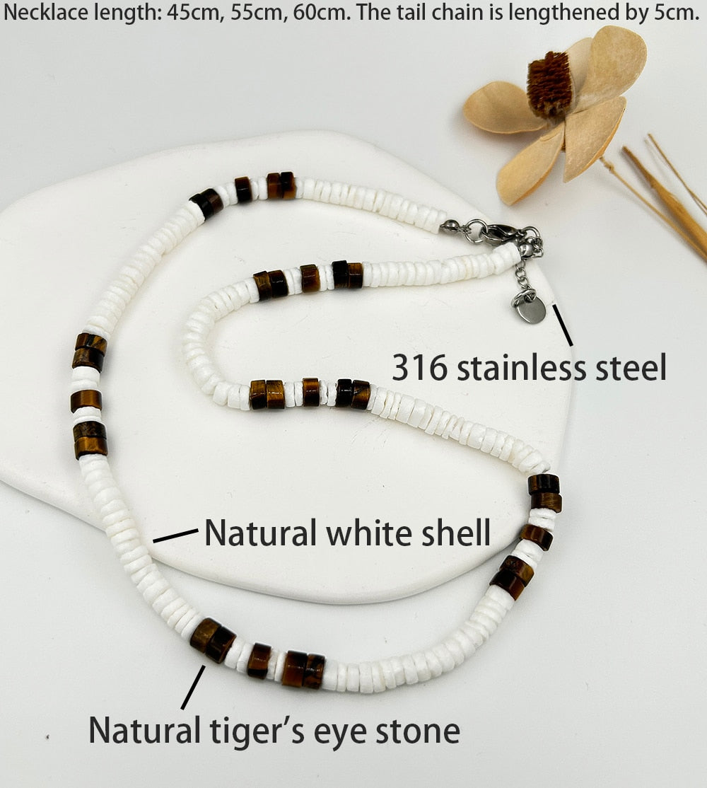 Bohemian Hawaii Puka White Clam Chip Shell Necklace Natural Stone Chip Necklace Summer Beach Statement Jewelry - Charlie Dolly