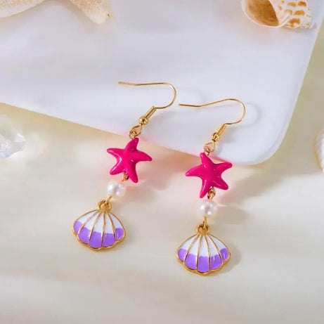 Pearl, Conch and Starfish Cute Boho Earrings