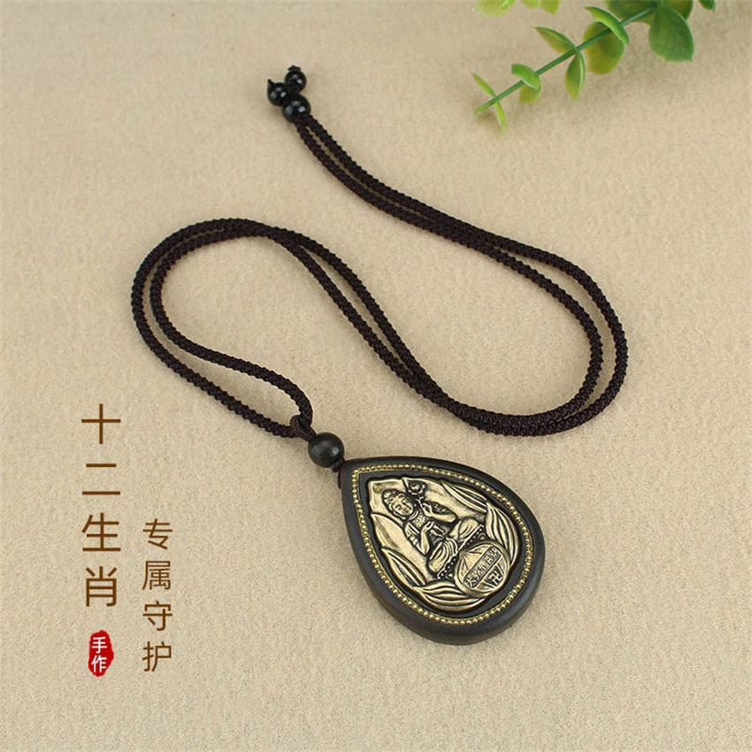 Handmade Ethnic Ebony Exaggerated Bodhisattva Pendant Necklace Women Buddha Lucky Eight guardians Amulet Necklaces For Men - Charlie Dolly