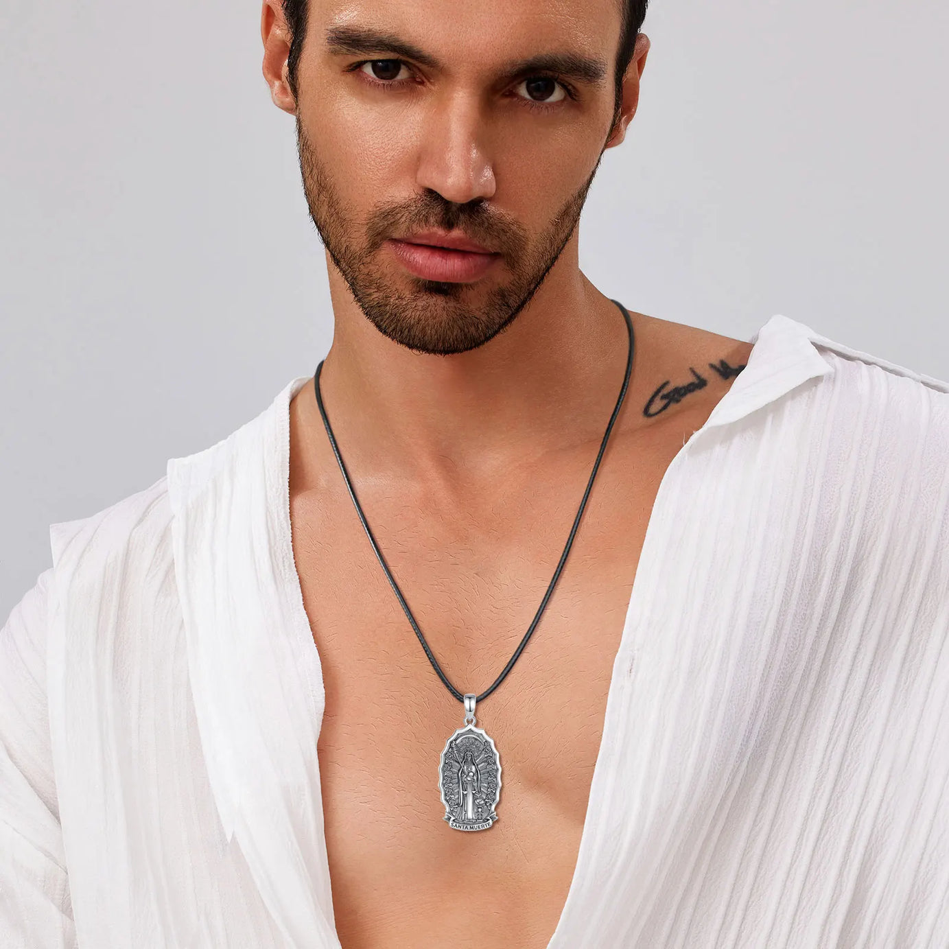 S925 Sterling Silver Santa Muerte Pendant Necklace, Holy Death Mexican Devotional Amulet