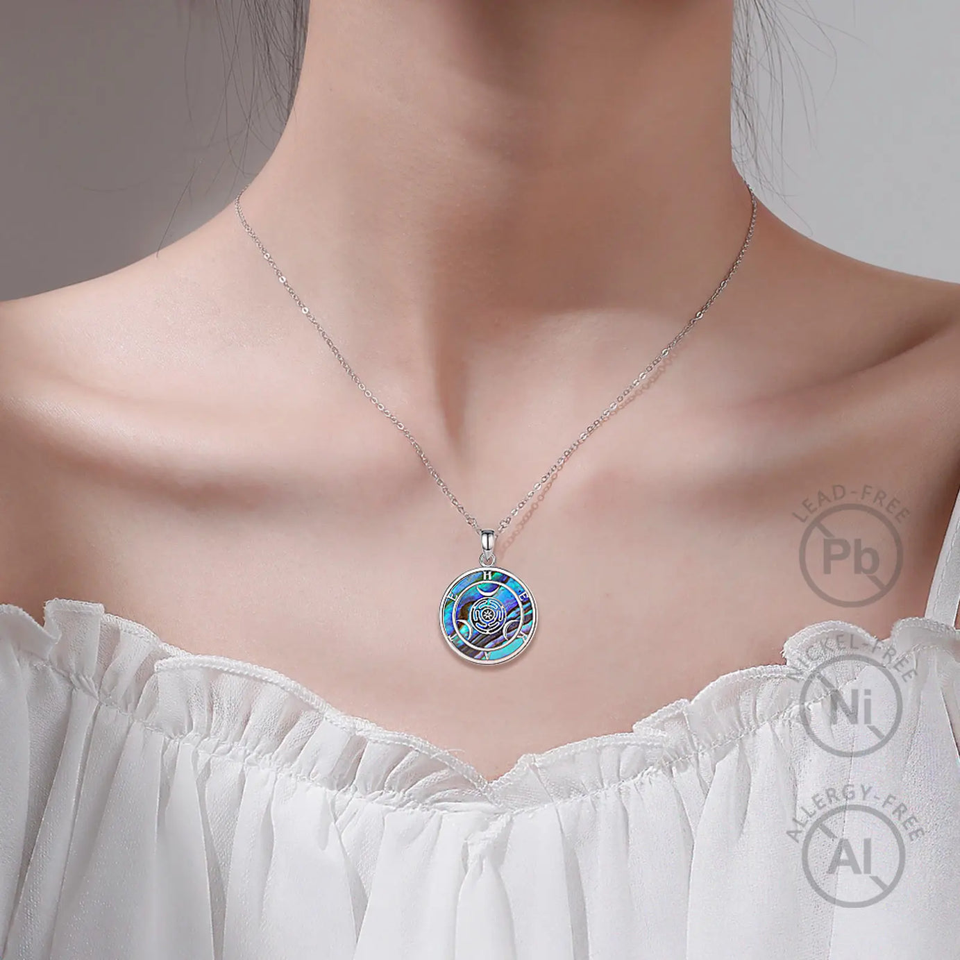 S925 Sterling Silver Hecate Wheel Pendant Necklace, Abalone Triple Moon Goddess Wiccan Amulet