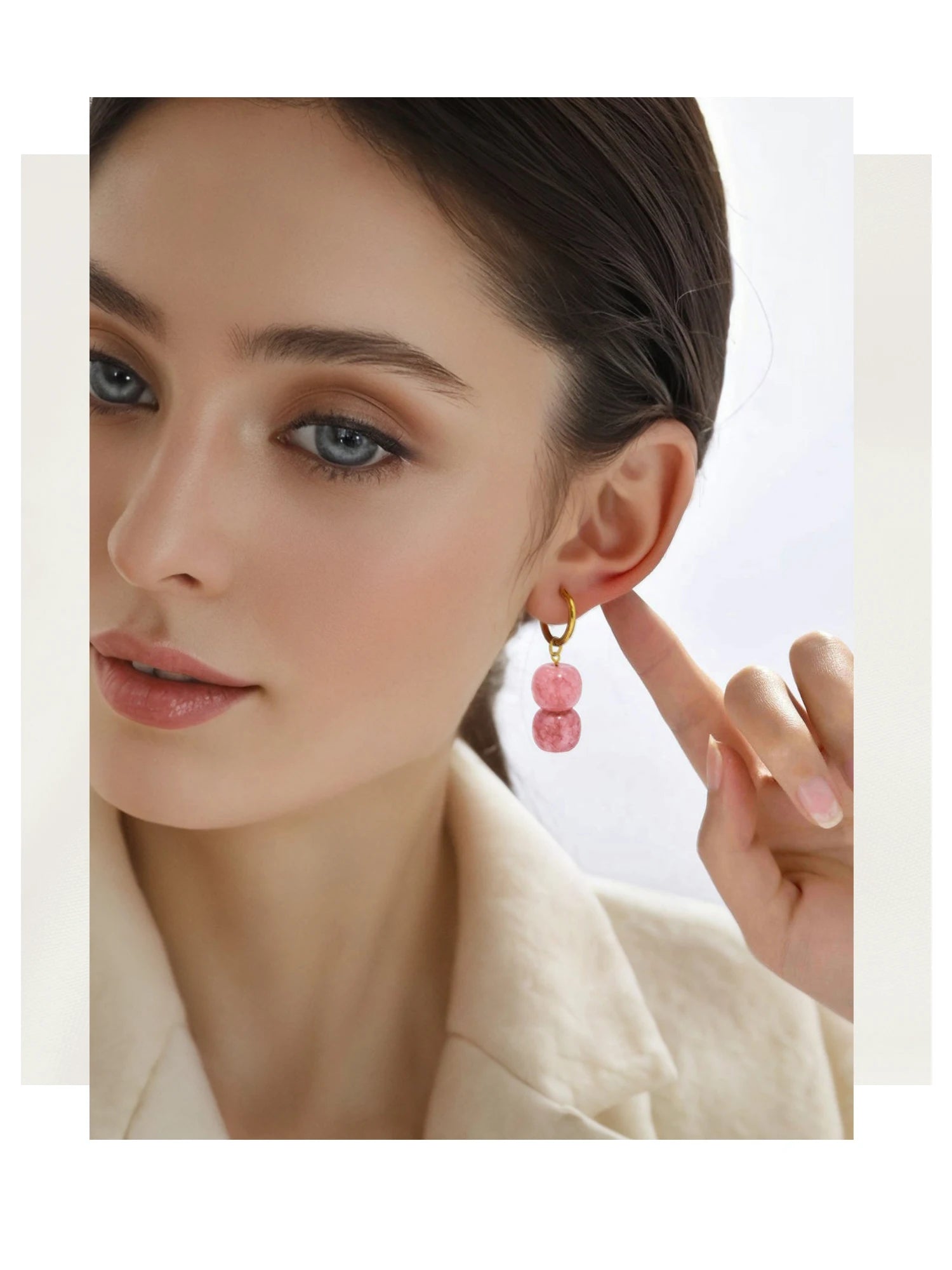 UHBINYCA Stainless Steel Drop Earrings for Women Gentle Natural Stone Charms Hoop Earring Trendy Jewelry Gift