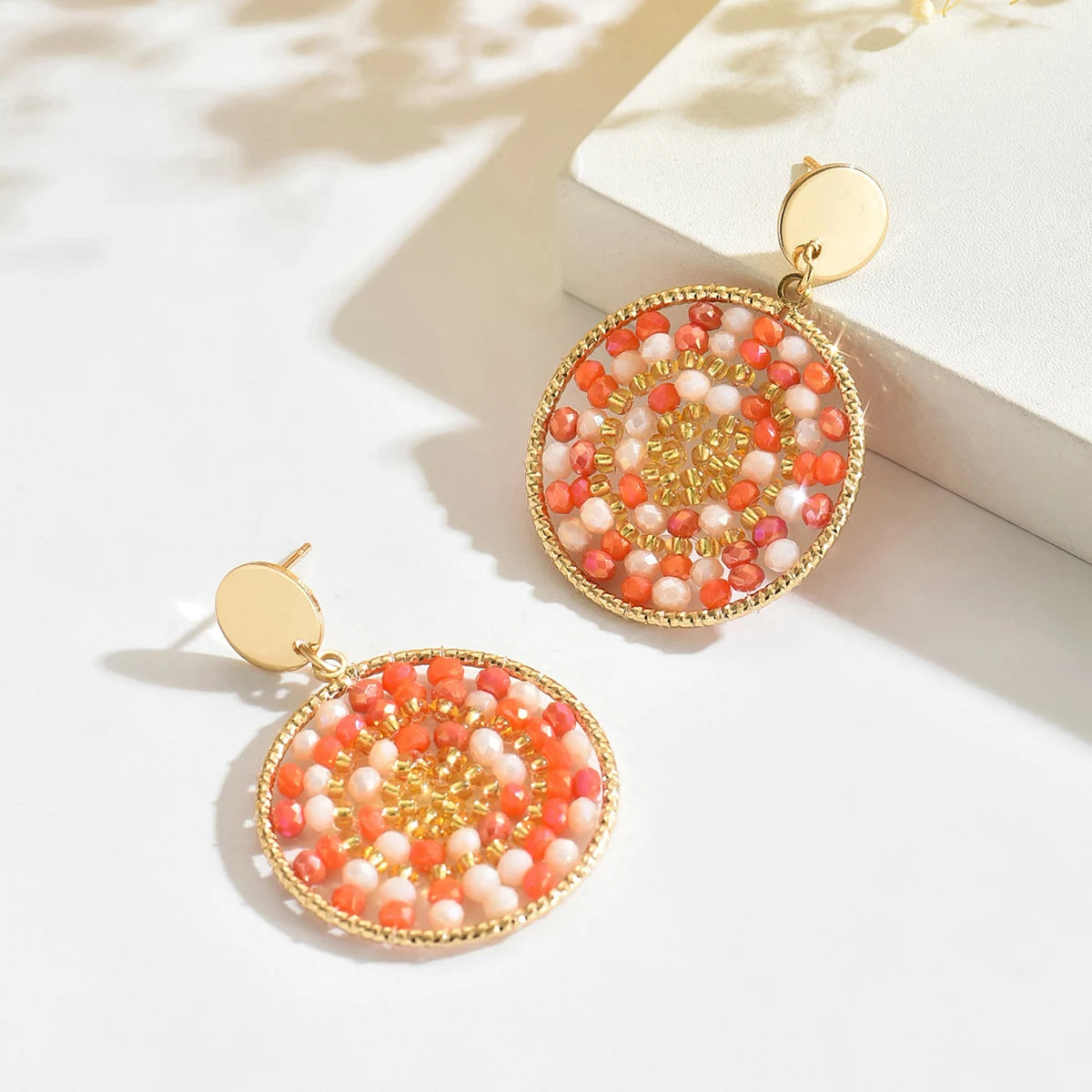 Boho Ethnic Style Seed Beaded Drop Earrings for Women Ladies Creative Personality Metal Dangle Earrings Handmade Jewelry Gifts