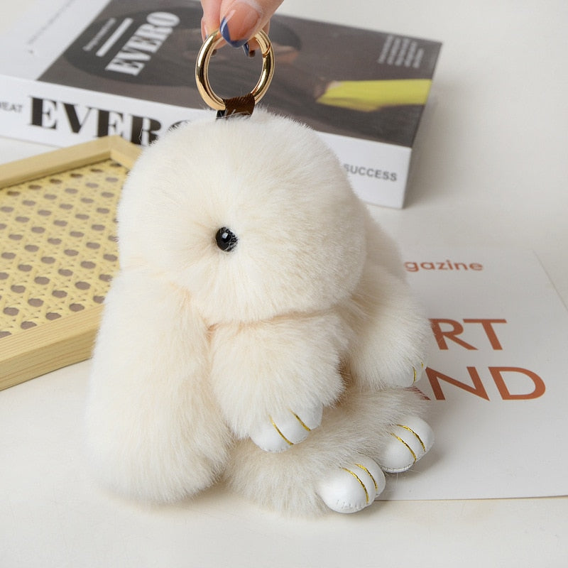 15CM Charm Real Fur Pompom Rabbit Keychain For Luxury Women Bag Men Car KeyRing Girl Gifts Cute Doll Plush Key Chains Pendent - Charlie Dolly