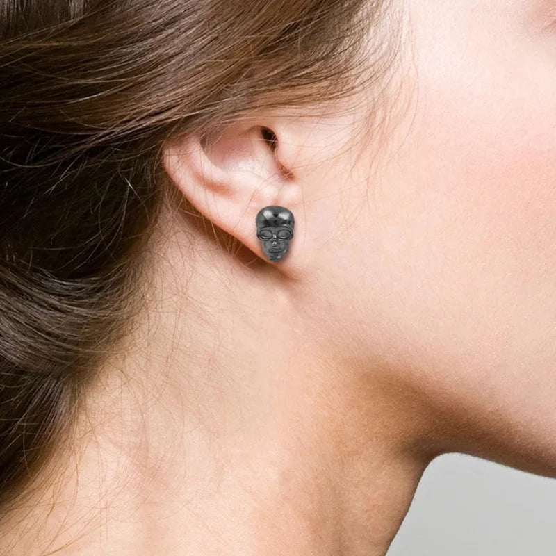 2023 Halloween Skull Stud Earrings for Men Women Punk Hip-hop Creative Metal Skeleton Mini Earrings Accessories Wholesale - Charlie Dolly