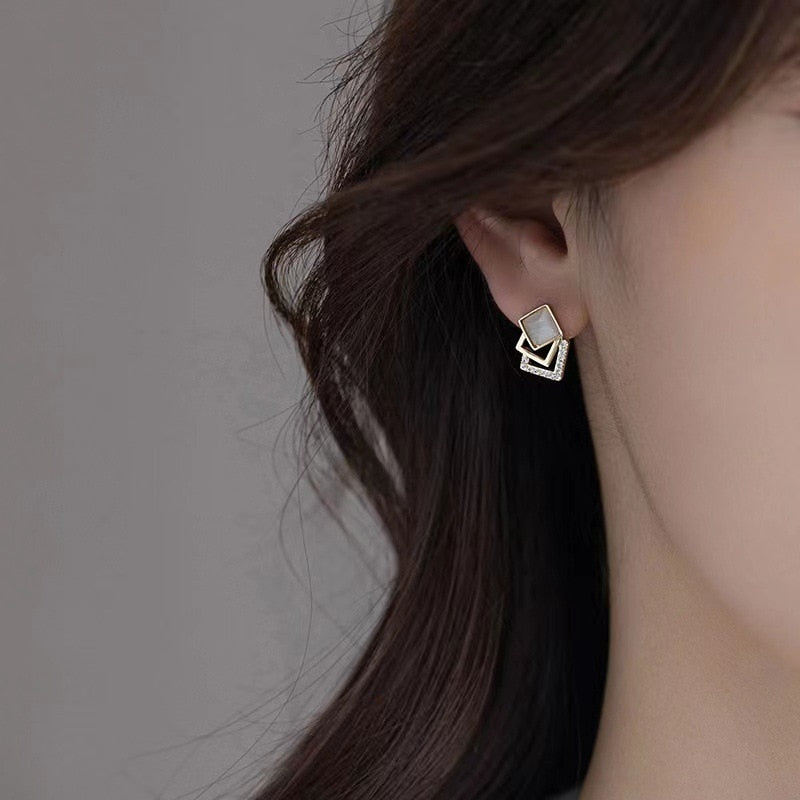 European and American Fashion Temperament Opal Geometric Square Earrings Women Personality Simple and Luxury Zircon Earrings - Charlie Dolly