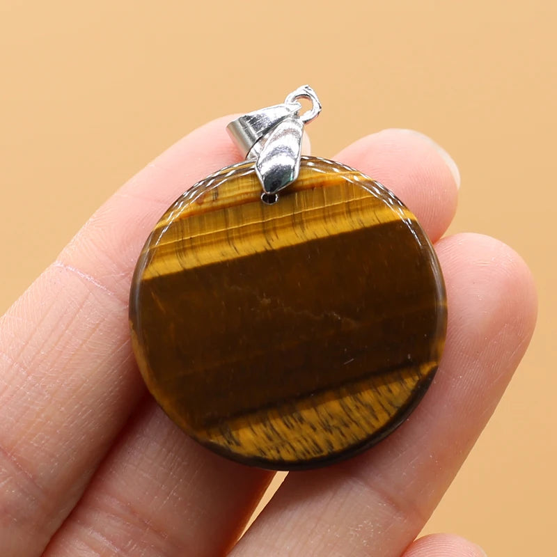 Natural Stone Agates Pendants Big Round Lapis lazuli Tiger Eye Charmsfor Jewelry Making Diy earring necklace accessories