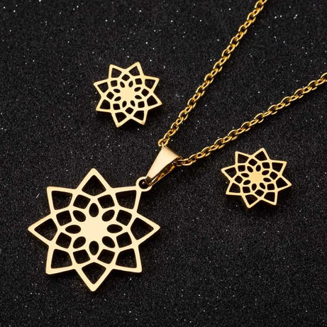 Unalome Lotus Pendant, Stainless Steel Yoga Sacred Path Necklace