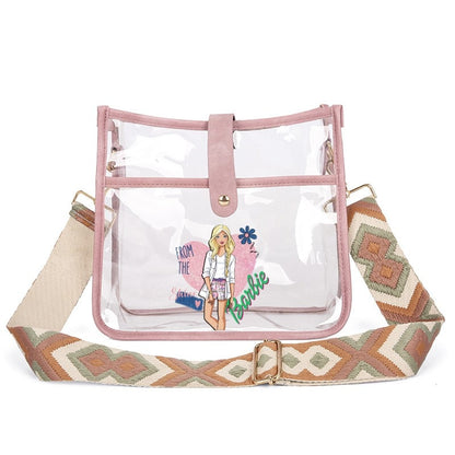 Fashion Ladies Barbie Letter Shoulder Bag Anime Kawaii Princess Female Candy Color Transparent Pvc Square Bag Women Handbag