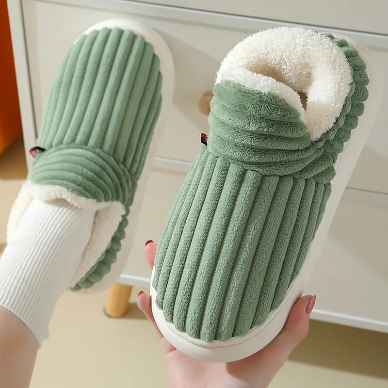 Female Warm Cotton Shoes Winter Men Korean Style Solid Colour Indoor Non-slip Flats Lightweight Slippers Pantoufle Femme Hiver - Charlie Dolly