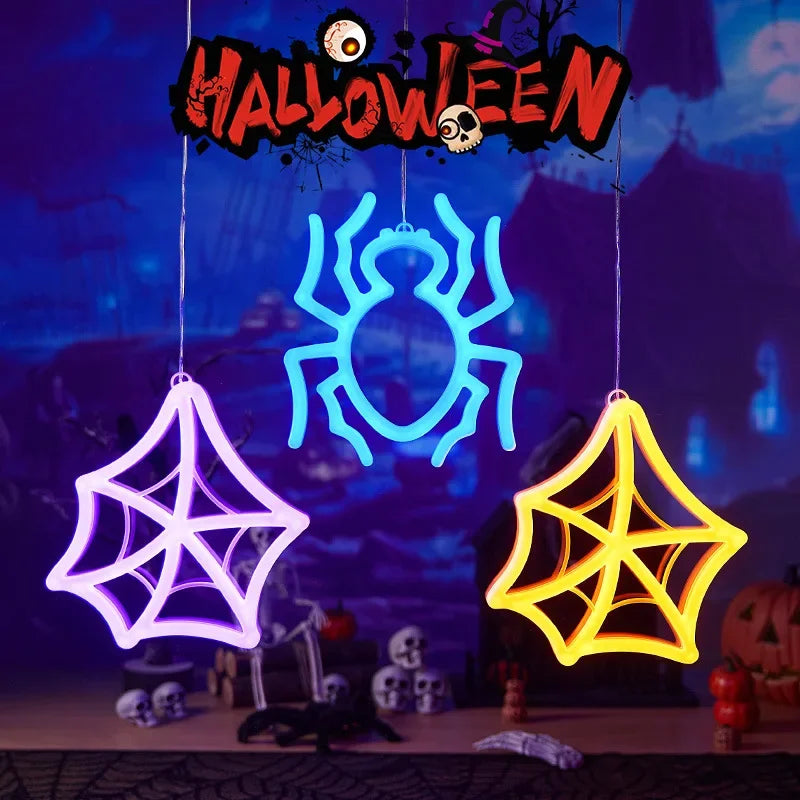 Halloween Window Lights Home Indoor LED Pumpkin Spider Ghost LED Decor Lamp 2024 Halloween Party Hanging Decoration Kids Favors - Charlie Dolly