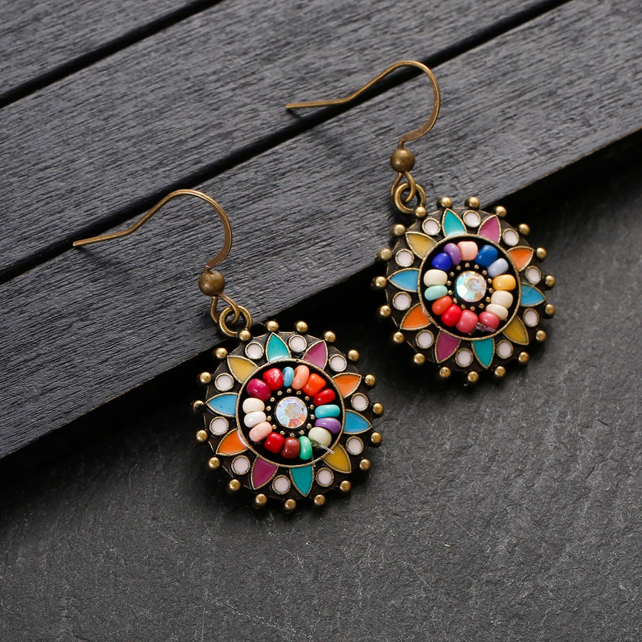 Colorful Bead Flower Necklace Earring Set Jewelry