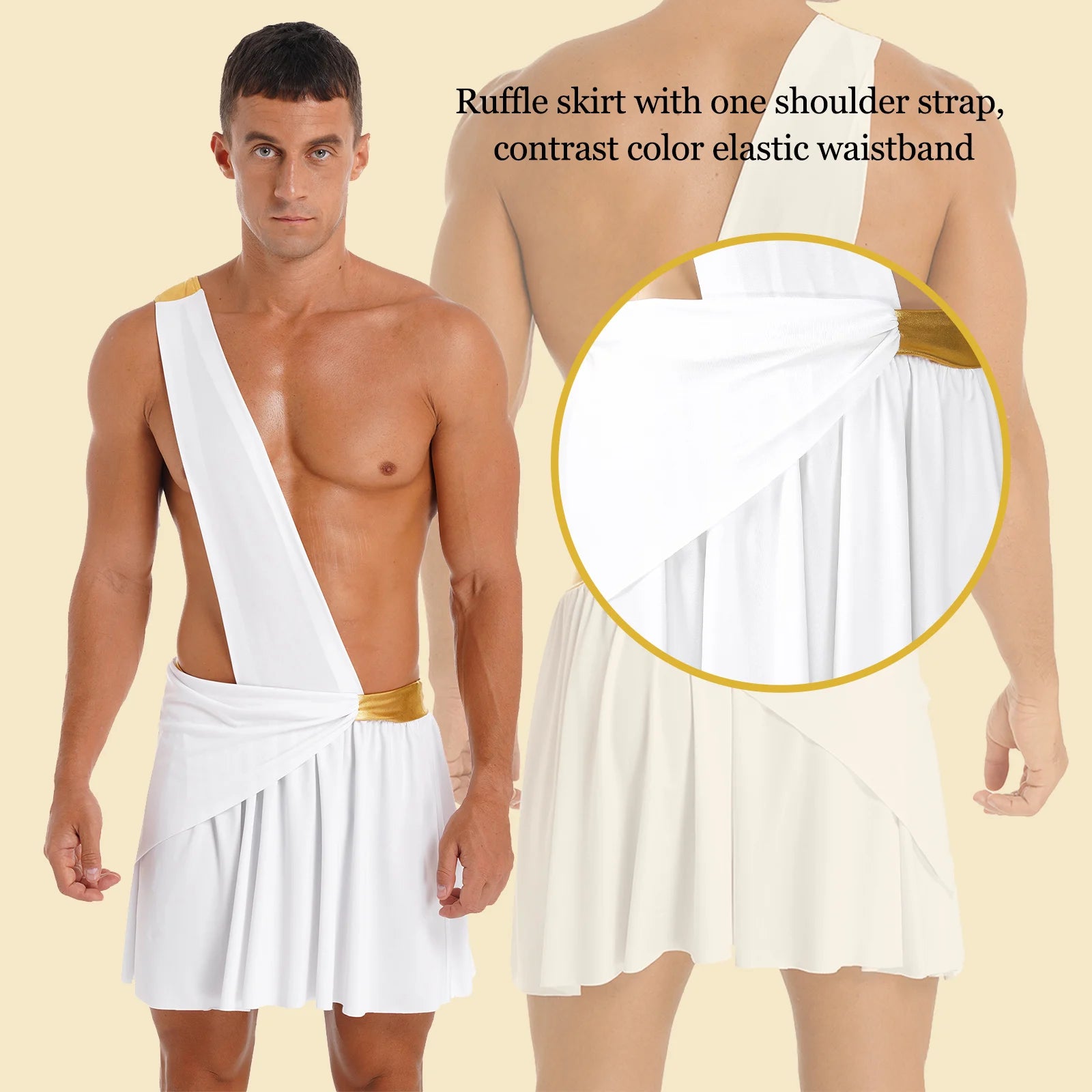 Men's  Ancient Greek God Halloween Party Costume Cosplay One Shoulder Strap Skirts Knight Warrior Theatrical Performance Outfit - Charlie Dolly