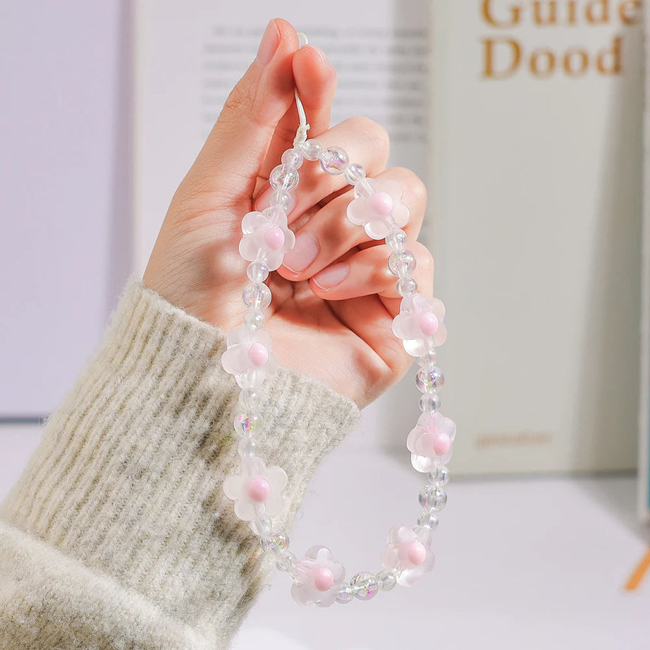 Pink Butterfly, Pearl and Bow Phone Strap Wrist Chain