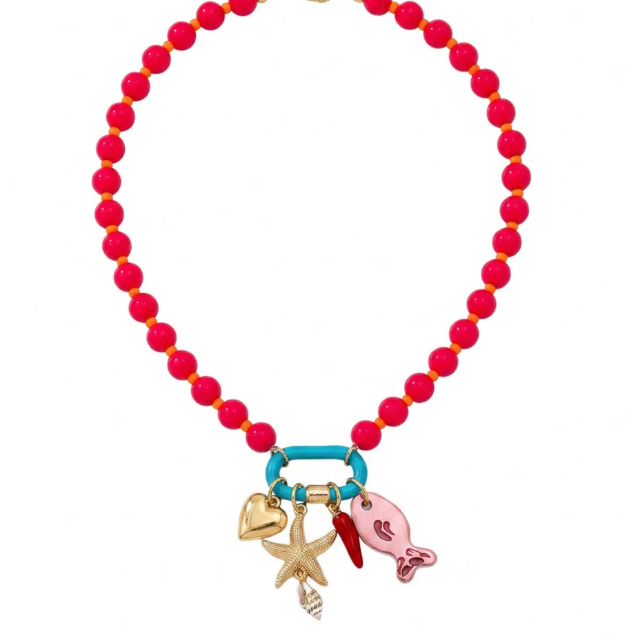 Fish, Starfish and Shell Colorful Handmade Boho Necklace