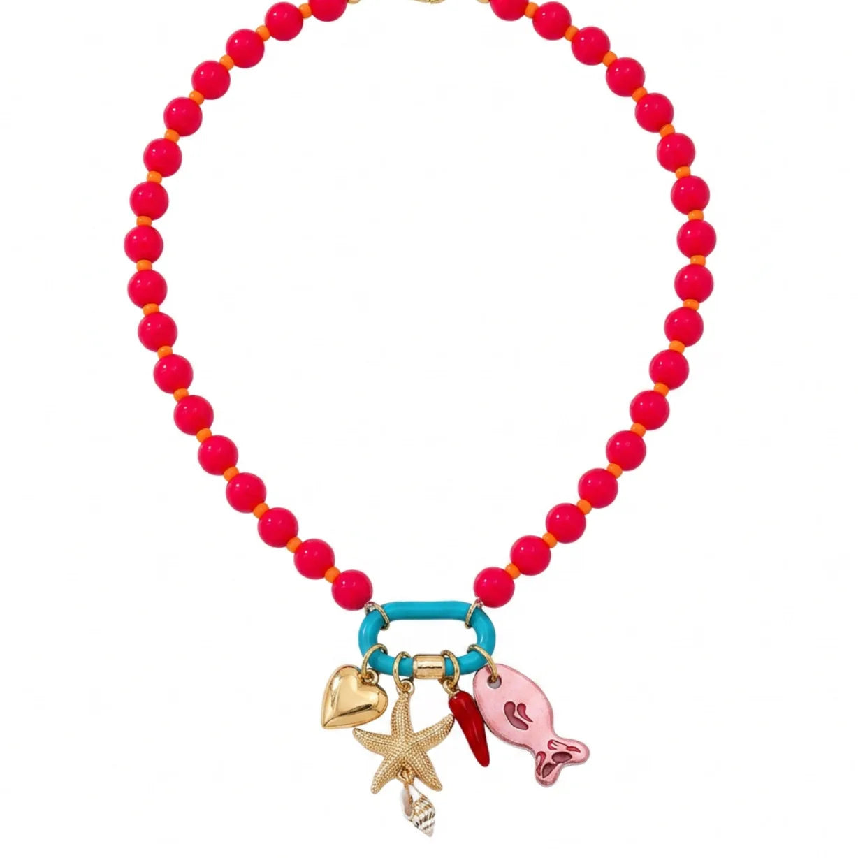 Summer Fish Starfish Shell Pendant Necklace for Women Trendy Colorful Beaded Handmade Necklaces Boho Statement Jewelry