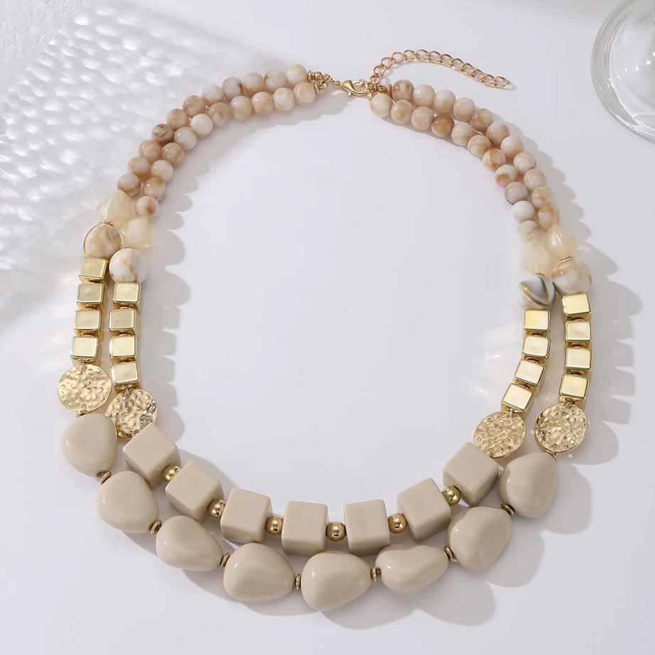 Chunky Acrylic Bead Hammered Disc Necklace Jewelry
