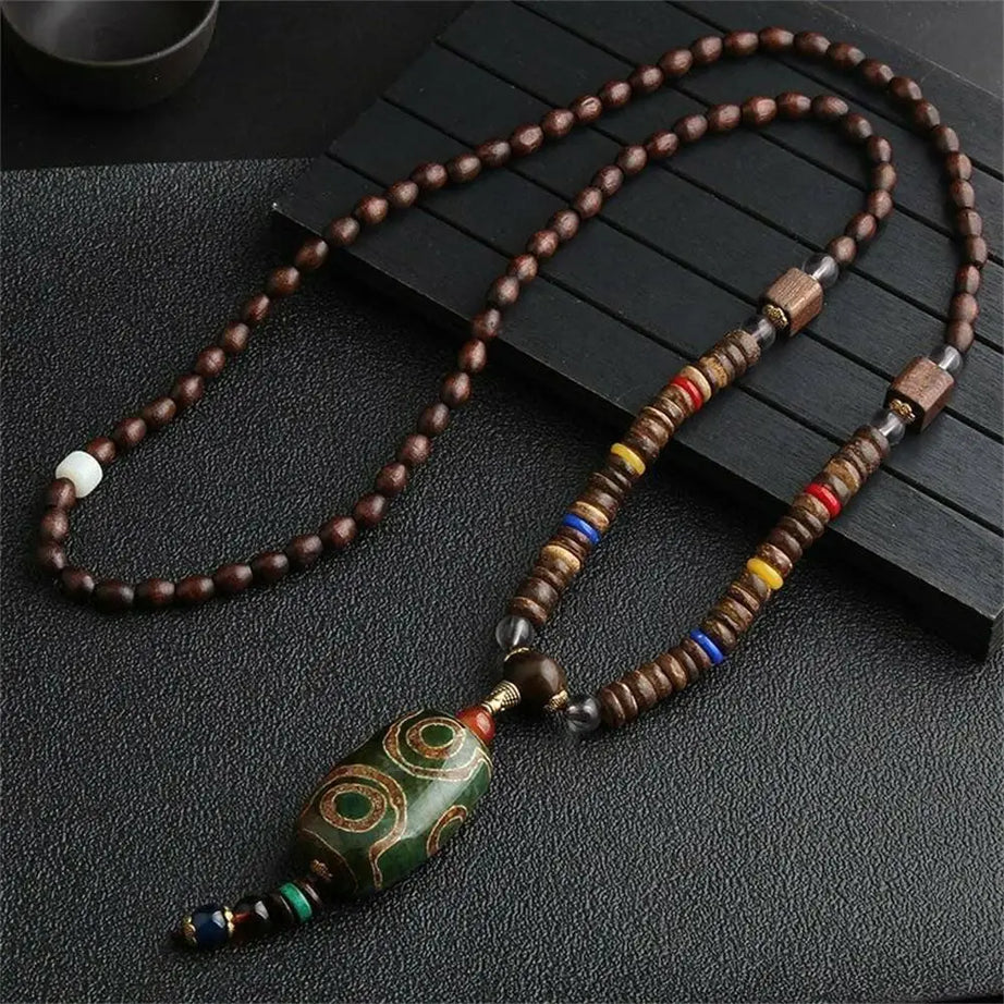 Nepal Wood Bead Tassel Sweater Chain Necklace Jewelry