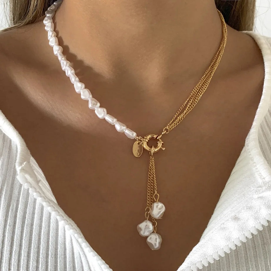 Irregular Pearl Multilayer Choker Necklace Jewelry