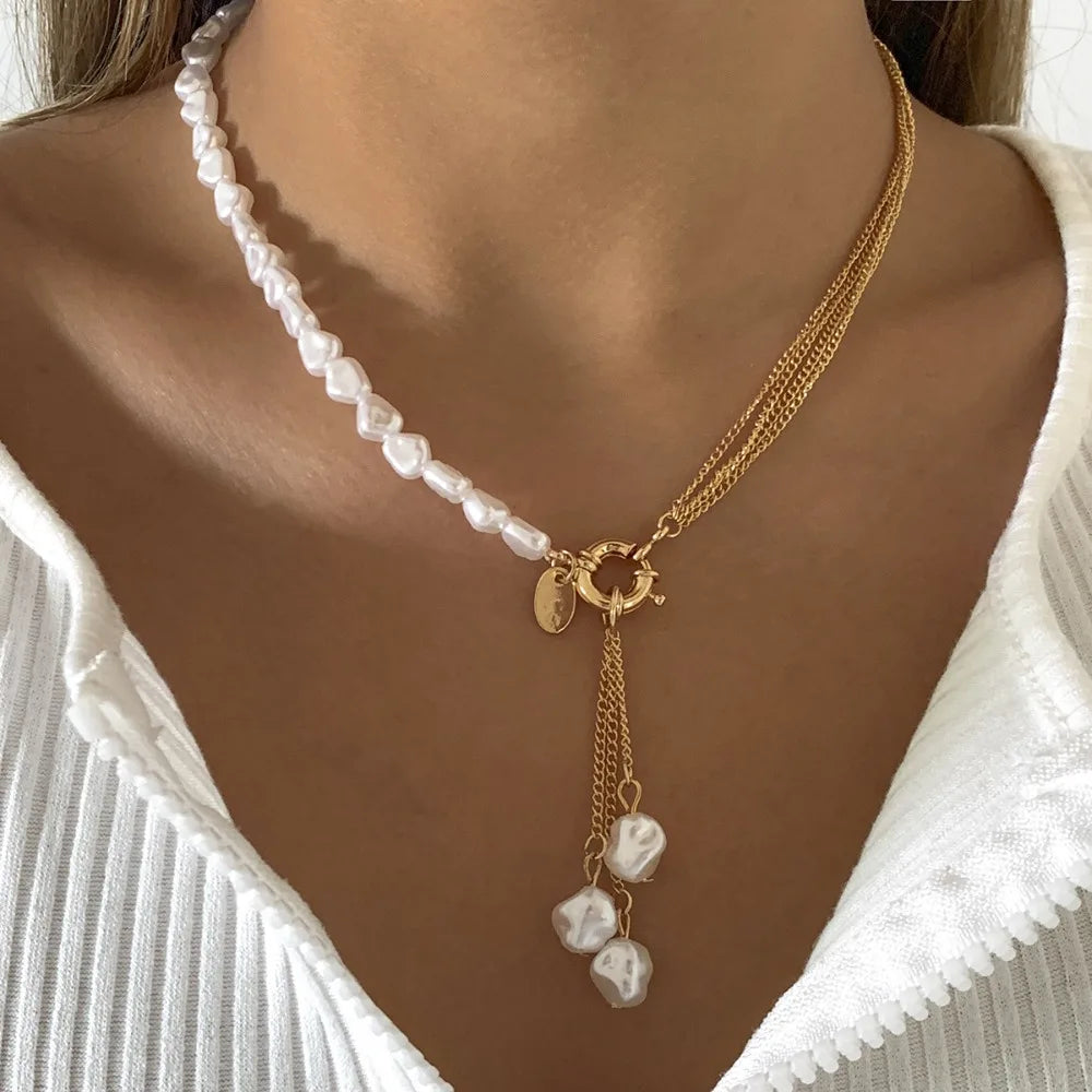 Irregular Pearl Multilayer Choker Necklace Jewelry