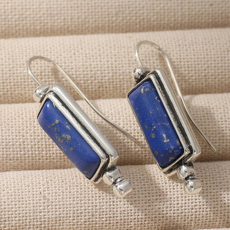 Ethnic Silver Color Imitation Lapis Lazuli Dangle Women's Earrings Square Daily Wear - Charlie Dolly