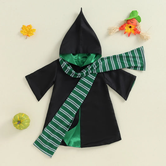 2024-07-09 Lioraitiin Kid Halloween Witch Costume Long Sleeve Hood Wizard Cloak with Scarf 2 Pcs Cosplay Clothes Set