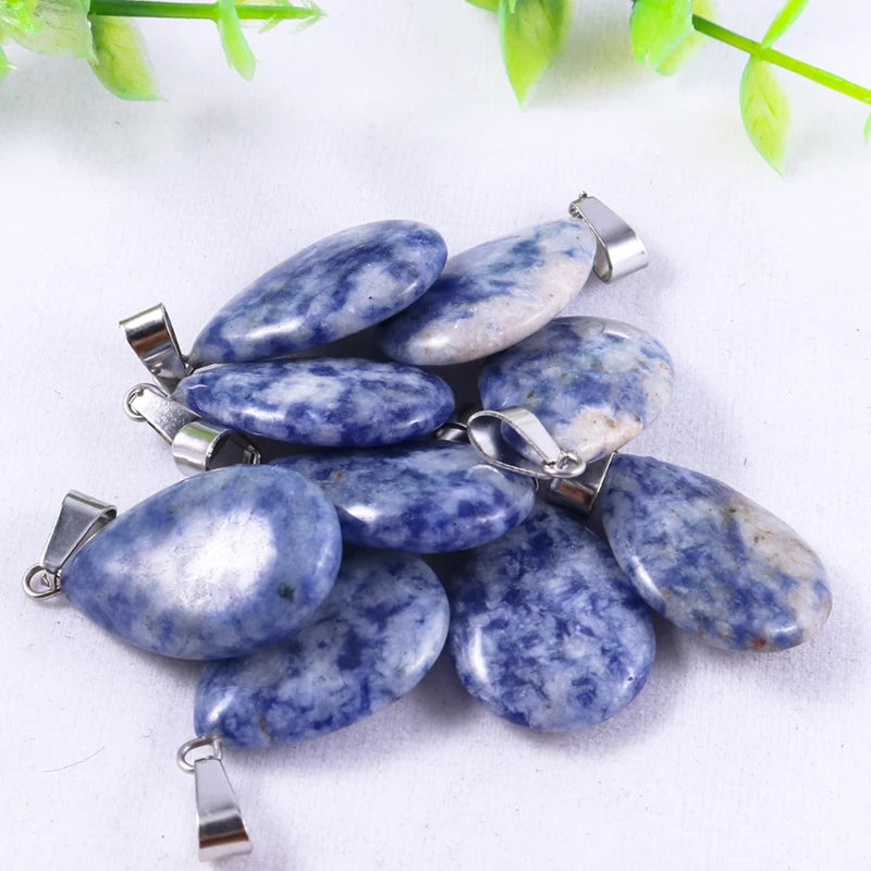 50pcs Natural Stone Waterdrop Pendants Crystal Amethysts Lapis Lazuli Healing Charms Tear Beads For Jewelry Making Earring Gems