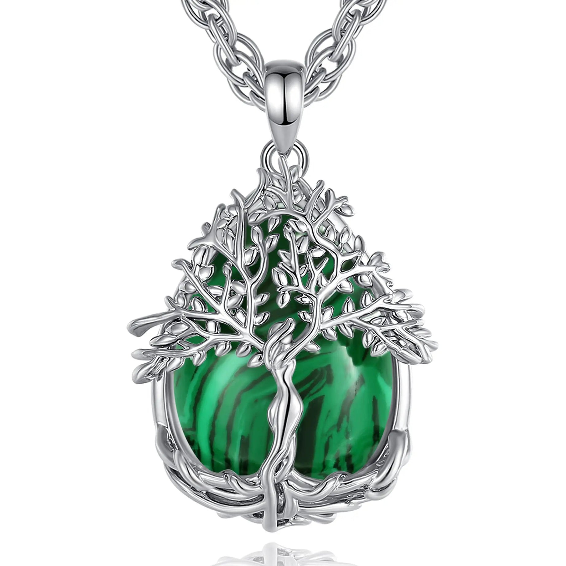 Tree of Life Multi-Crystal Pendant Necklace, Obsidian Amethyst Turquoise Healing Amulet