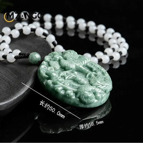 Myanmar Jadeite Phoenix & Peony Double-Sided Carved Pendant Necklace, Luxury Amulet