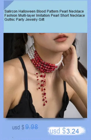 Salircon Gothic Multi layered Black Crystal Bead Choker Fashion Red Bead Tassel Pendant Necklace Women Halloween Cosplay Jewelry - Charlie Dolly