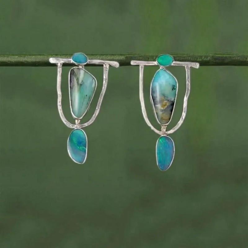 Boho Dangle Earrings for Women Indian Tribal Personality Natural Resin Stone Vintage Hanging Pendant Earrings Party Jewelry Gift