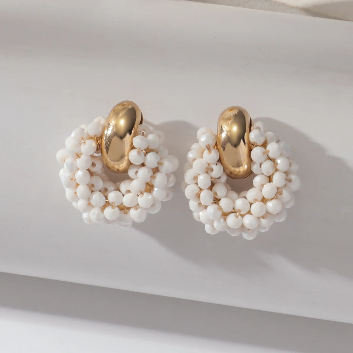 Boho Elegant Crystal Beads Drop Earrings for Women Luxury Geometric Dangle Summer Beach Party Jewelry