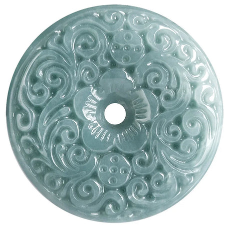 Grade A Natural Blue Water Jade Flower Safety Buckle Necklace, Sacred Protection Talisman