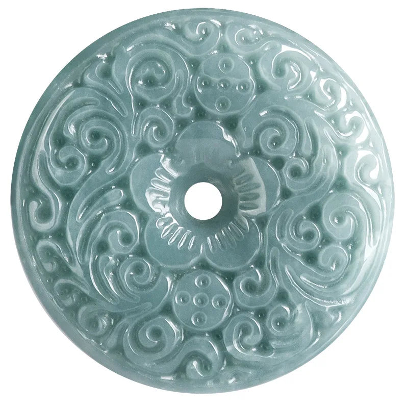 Natural A-grade Jade Pendant with Blue Water Carved Flower, Safe Buckle Jade Pendant, Men's and Women's Pendant, Jade Necklace