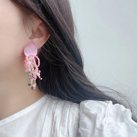 Floral Tassel Long Statement Earrings Jewelry