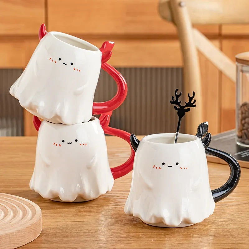 1pc 16oz Large Ceramic Halloween Devil Mug Adorable Cartoon Ghost Elf Kawaii Elves Porcelain Tea Cup Drinkware Gift for Kids - Charlie Dolly