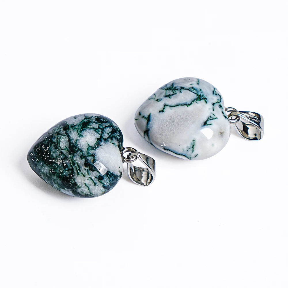 CHLORITE JADE PENDANT NATURAL GREEN WHITE HEART SHAPED GEMSTONE 19X20X11MM FOR DIY BOHO JEWELRY MAKING NECKLACE BRACELET GIFT