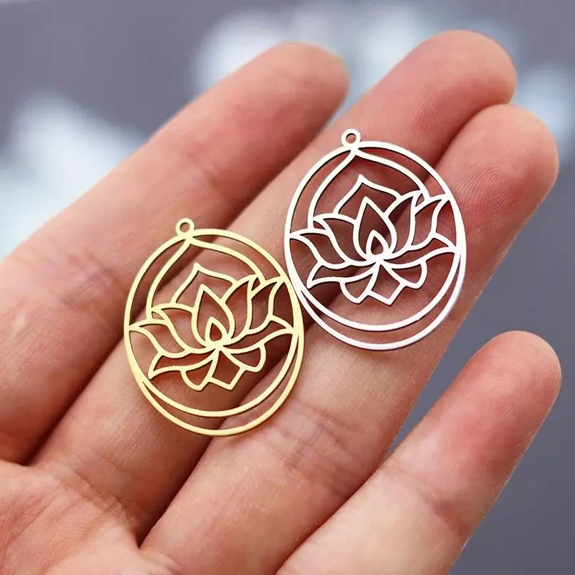 3pcs Lotus Flower Art Line Charms Stainless Steel Pendant for Jewelry Making Necklace Earrings DIY Craft Yogo Amulets Handmade