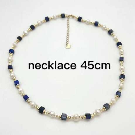 Natural Freshwater Pearl Necklace 4X4 lapis lazuli Bracelet Earring Plated 14K Gold Accessories - Charlie Dolly