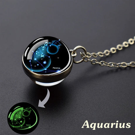Zodiac Constellation Glow-in-the-Dark Pendant Necklace, Luminous Astrology Talisman