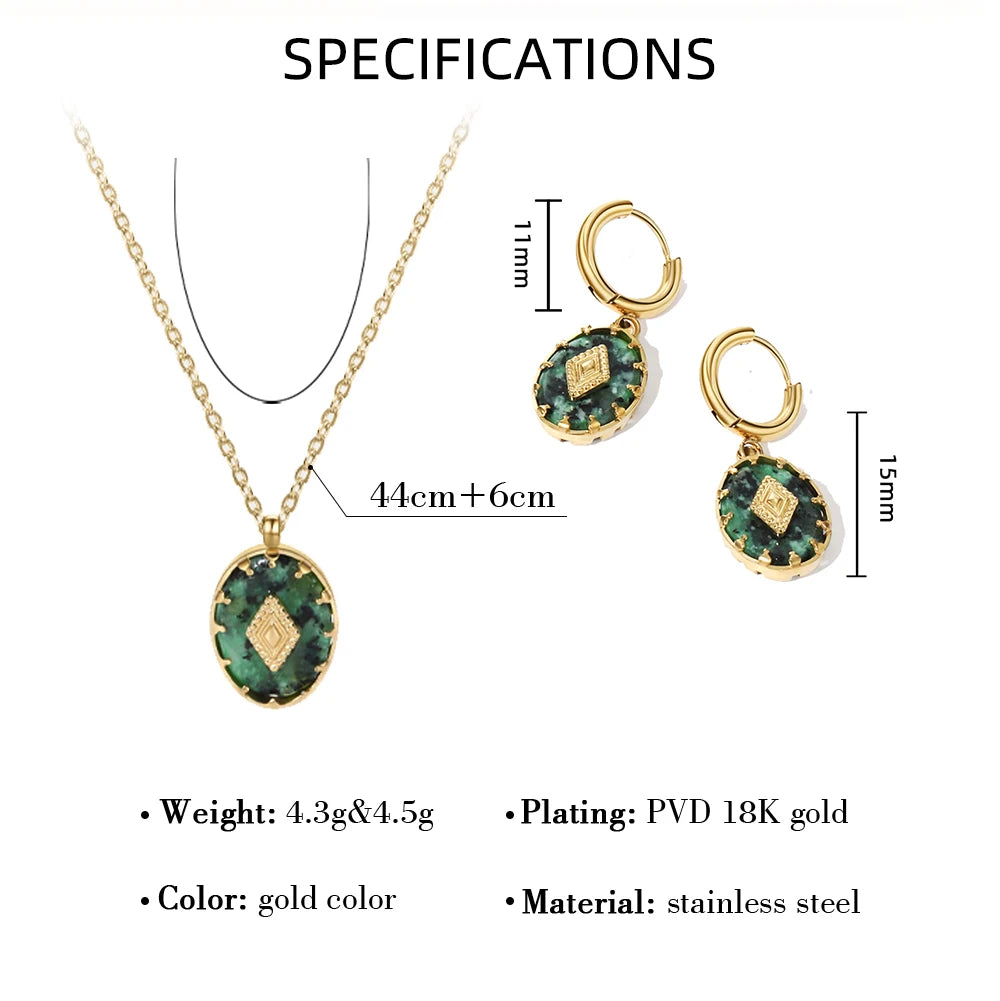 WILD & FREE Vintage Natural Stone Pendant Necklace for Women Luxury African Turquoise Drop Earrings Trendy Jewelry Set Gifts