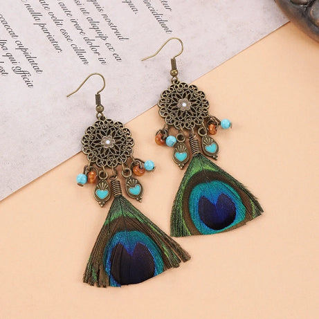 Peacock Feather Statement Drop Earrings Jewelry