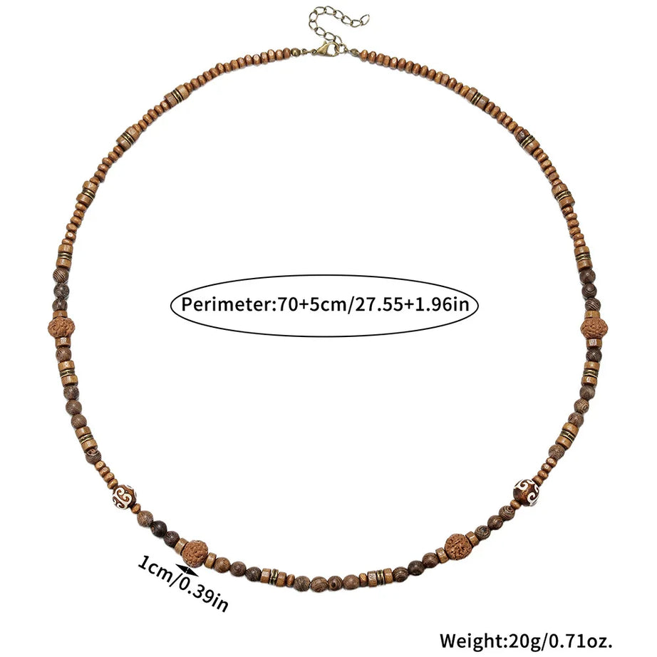 Coconut Shell and Wood Bead Prayer Boho Necklace
